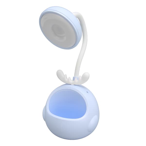 LED Table Lamp Flexible Hose Foldable Desk Lamp with Pen Holder USB Charging Cartoon Night Light Blue