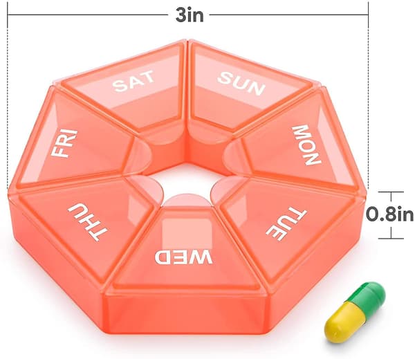 Veckovis pillerorganisatör, 2-pack bärbar pillerask orange