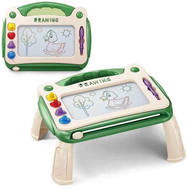 Magnetisk tegnetavle til børn med bord, 4 stempler - Pædagogisk leg & intelligensudvikling green blue