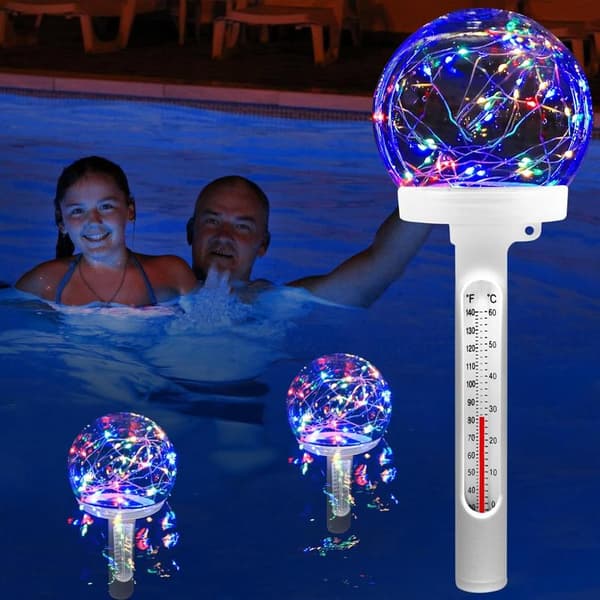 Flydende Pooltermometer, Farverigt LED Solcelle Pooltermometer, Letlæseligt Pooltermometer om natten, Svømmebassin Wa