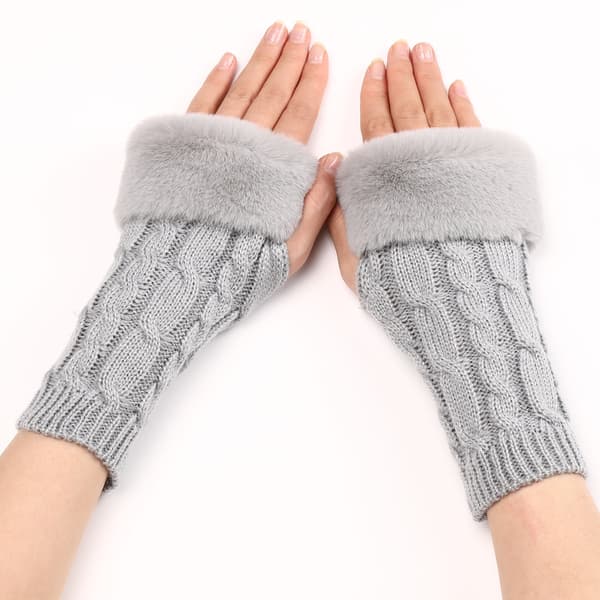 Vridde, vendbare, korte, lodne hansker for kvinner, strikkede armvarmere for høst og vinter med eksponerte halvfingre, varme ermer i ull