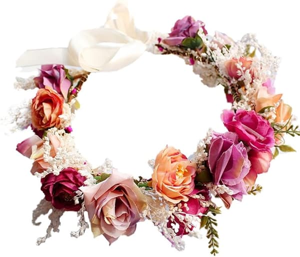 Bryllupskrone Brudepikekrone Rose Blomsterhode med Bånd Fotorekvisitter