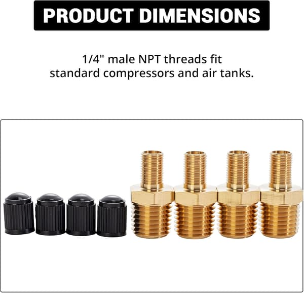 2-pakning 1/4\" NPT messing luftkompressortankventilsett (8 ventiler, 8 kjerner, verktøy)