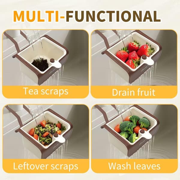 Sink Food Catcher - Hanging Faucet Strainer | Push-Button Automatic Draining Kitchen Drain Basket - Easy Installation Fine Mesh