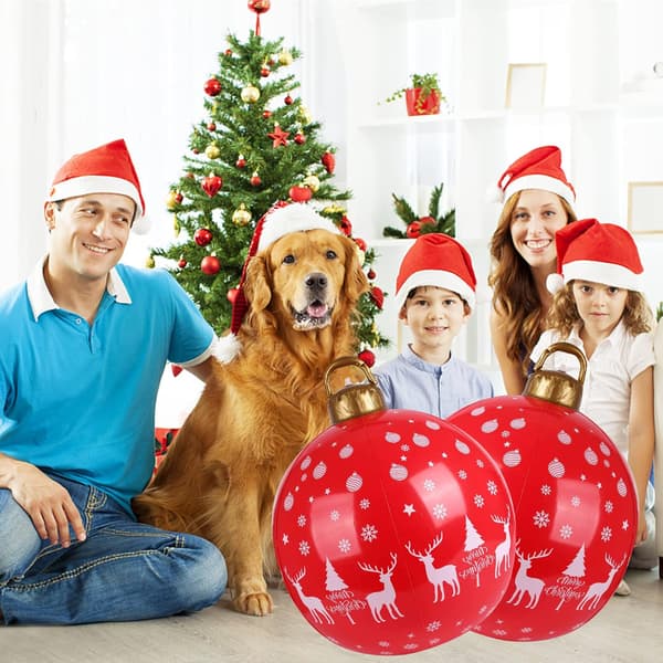 (Red A) Christmas Decorated Ball, PVC Inflatable Christmas Ball C