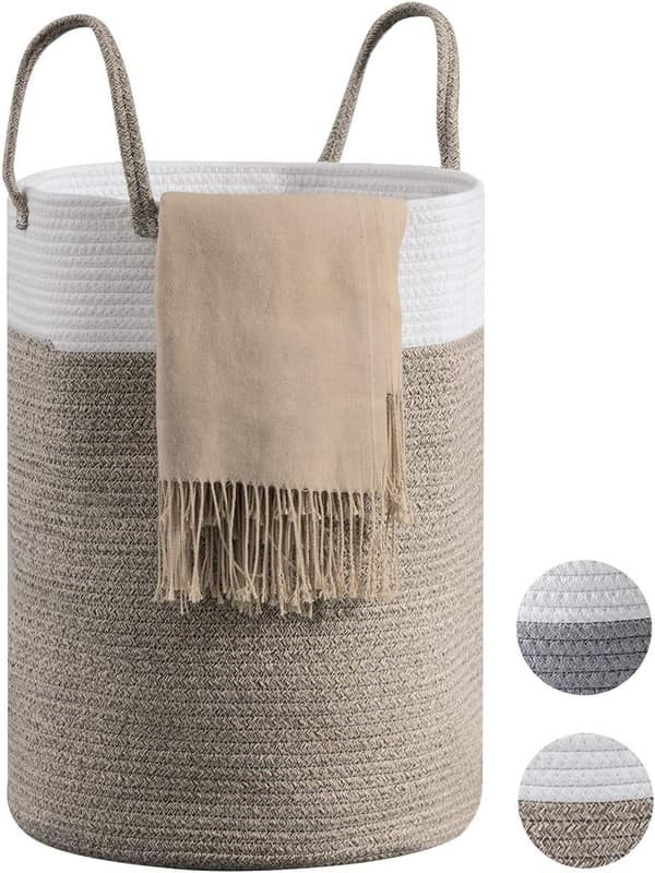 Tvättkorg Förvaringskorg Smutsiga Kläder Korg Bomullsrep Brun 40cm(D) x45cm(H)