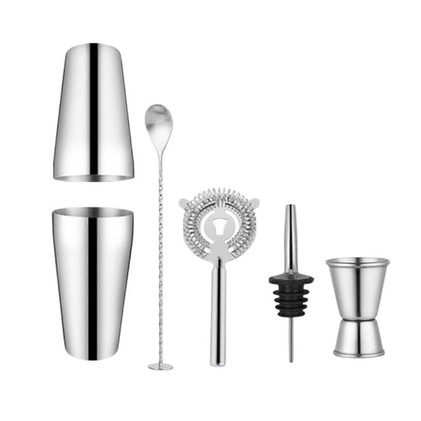 5st Bartender Kit Cocktail Shaker Set Bar Verktyg Blandningssked Sil Muddler Vinpip Mätkopp Professionella Hem Bar Tillbehör