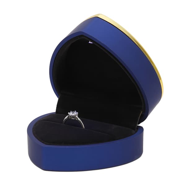 Ring Gift Box Soft Flocking Thermoformed Lighting Portable Jewelry Storage Box for Anniversary Engagement Navy Blue