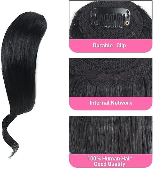 2 stk. Bølgete Side Bangs Clip-In Bangs Ekte Menneskehår Bølgete Bangs Hårforlengelser (Svart)