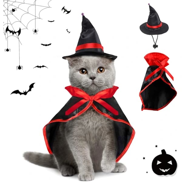 Halloween-kappe-kostume til kæledyr, til små hunde og katte, heksekappe med bindebånd