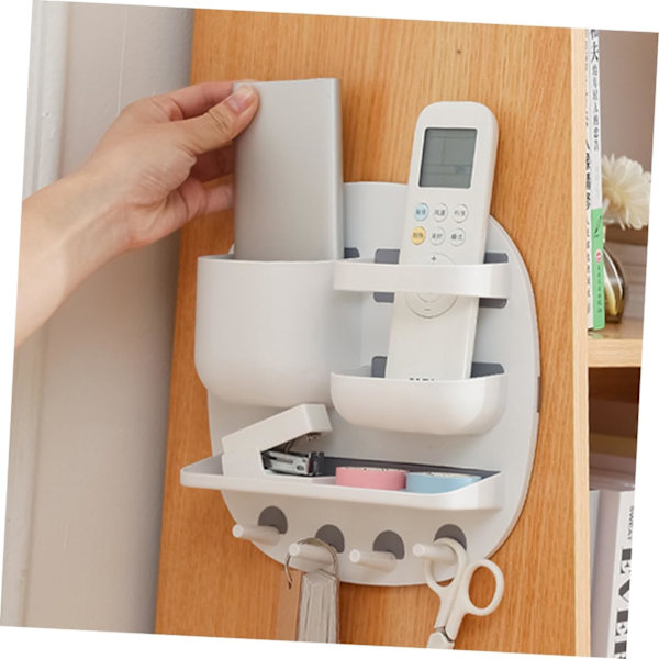 Wall Shelf Bathroom Multifunctional Organizer 3 Compartments Tray Hooks White