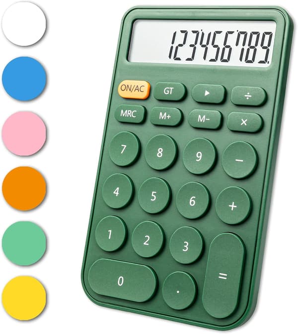 Standard Calculator 12 Digits, Desktop Large Display and Buttons, Calculator with Large LCD Display, Automatic Sleep Mode, with Battery, Green