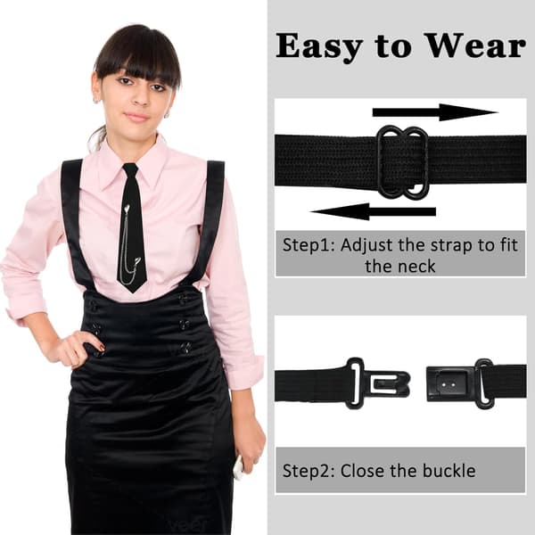Dame slips, forhåndsbundet sort slips til kvinder, justerbar mode stil, halsbind, fest, cosplay, afslappet 4 - Black 4