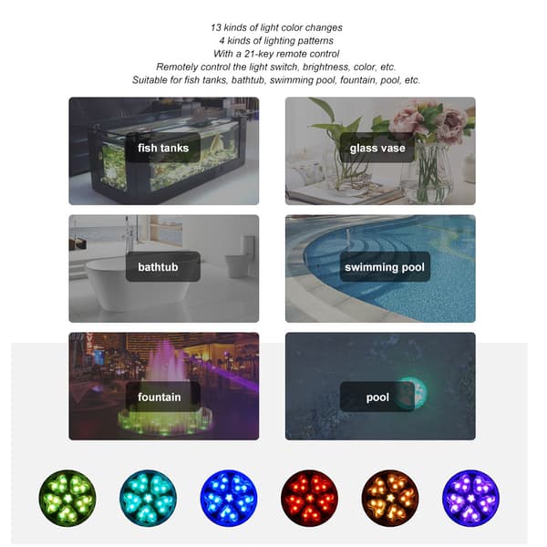 2 Pcs Underwater LED Lights Submersible Square Pond Lamps for Pool with Remote Control