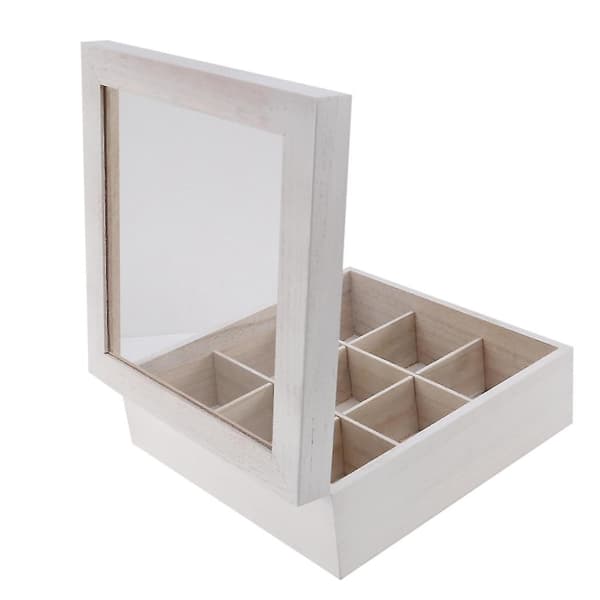 Wooden Tea Bag Storage Box with Lid, 9 Compartments, Kitchen Organizer, Coffee and Tea Bag Storage