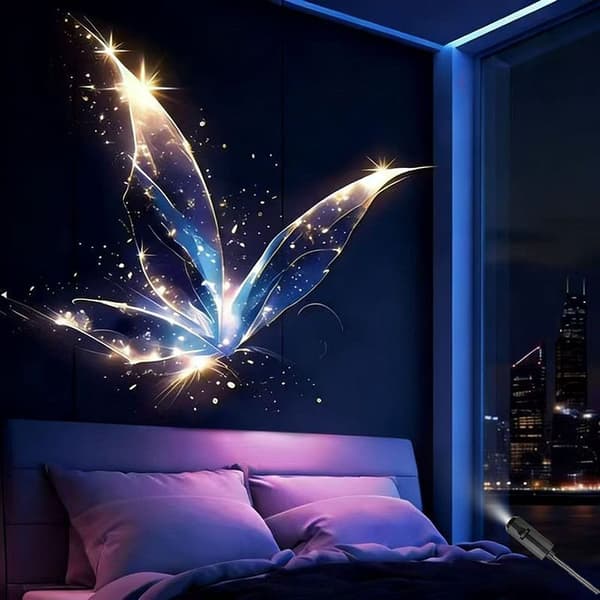 USB Butterfly Projection Night Light with 6 Discs, Romantic Bedroom Atmosphere Lamp for Couples and Children