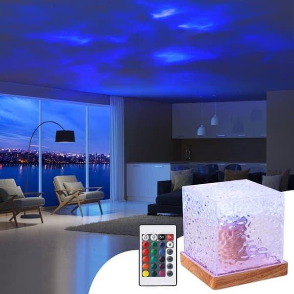 Night Lamp with Water Wave Effect and RGB Color Change – LED Lamp with Remote Control and Aurora Light Effect