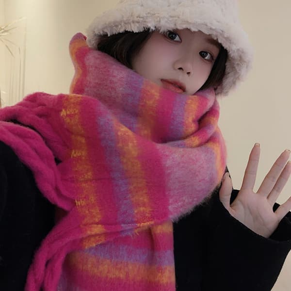Dame varmt vinter skjerf langt skjerf stort frynsete skjerf rose