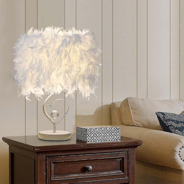 Hvit fjærbordlampe nattlampe