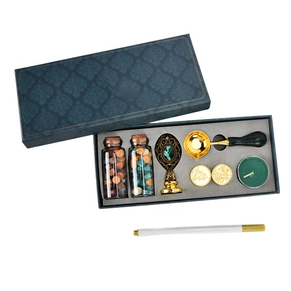 Wax Seal Kit Heat Resistant Clear Engraving Fine Craftsmanship Removable Handle Wax Seal Bronze Dark Green Rhinestone Handle