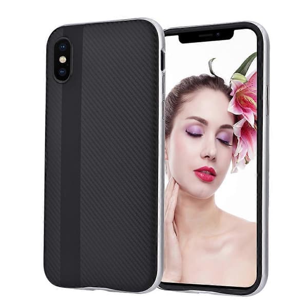 Hardt PC + Mykt TPU Telefondeksel Sklisikkert Støtsikkert Beskyttende Bakdeksel til iPhone X Sølv