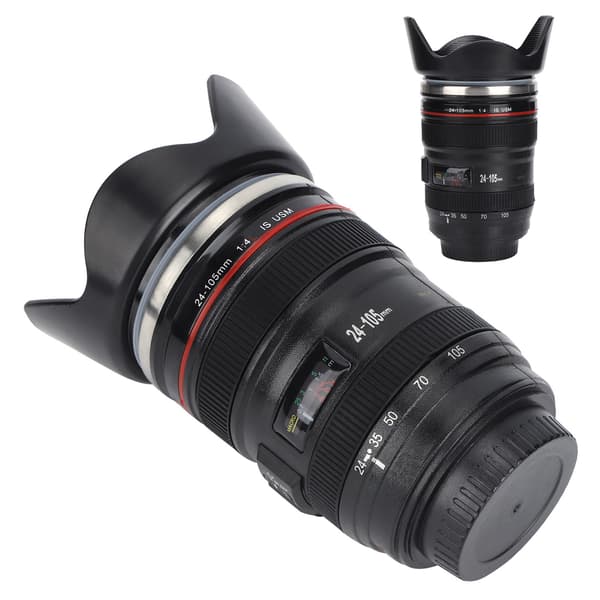 Simulation Camera Lens Cup Stainless Steel Coffee Cup Mugs with Retractable Lid Photographer Lover Gift
