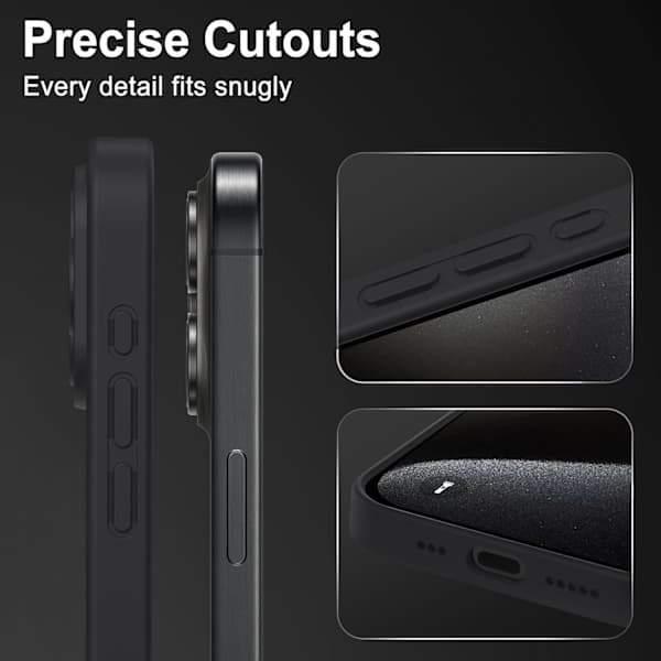 iPhone 15 Pro Max Cover med Fuld Kamerabeskyttelse og Anti-Fingeraftryk Mat Bagside 6,7 tommer - Sort