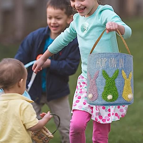 Non-woven Easter Egg Basket Portable Cute Bunnies Storage Bag Multifunctional Easter Toy Storage Bucket Blue Blue
