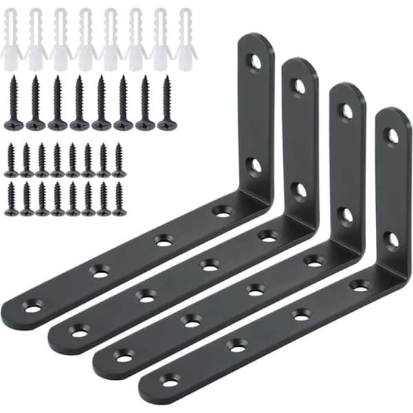 4 st 125 mm x 75 mm Borstat Rostfritt Stål Hyllkonsoler Väggkonsol Stödkonsol EJ5207-4P, svart