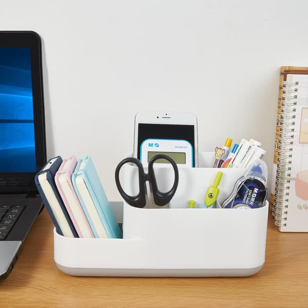 Desktop Storage Box, Pencil Case, Pen Holder, Desktop Container, Office Supplies, Dressing Table (White)