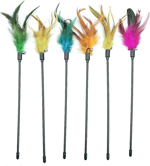 Cat Wands, 6 Pcs Interactive Cat Teaser Sticks Cat Feather Toys