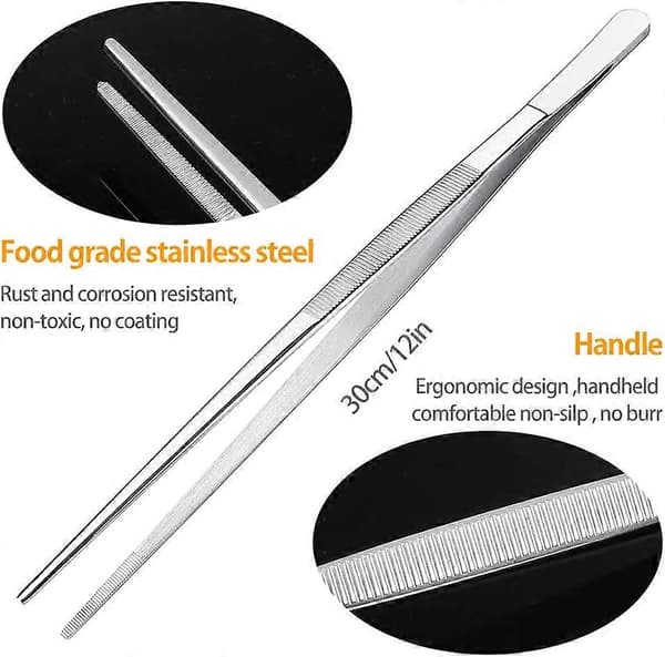 Matlagingstang i rustfritt stål, lang, 2 stk matlagingstang i rustfritt stål, grilltang (30 cm)