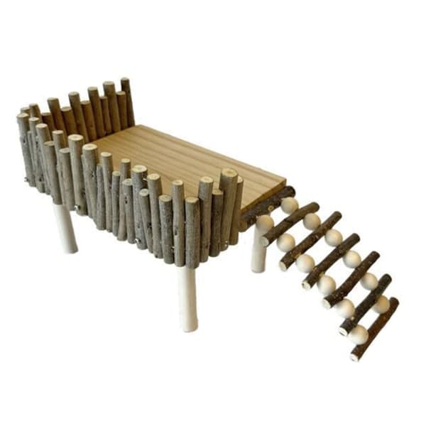Natural Wood Hamster Track Platform Activity Playground Cage Decoration for Small Animals B