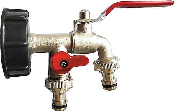 IBC Dobbel Tankadapter, S60 X 6 til Messing Hagekran, 1/2 \" utløpsdiameter, 60mm innløpsdiameter
