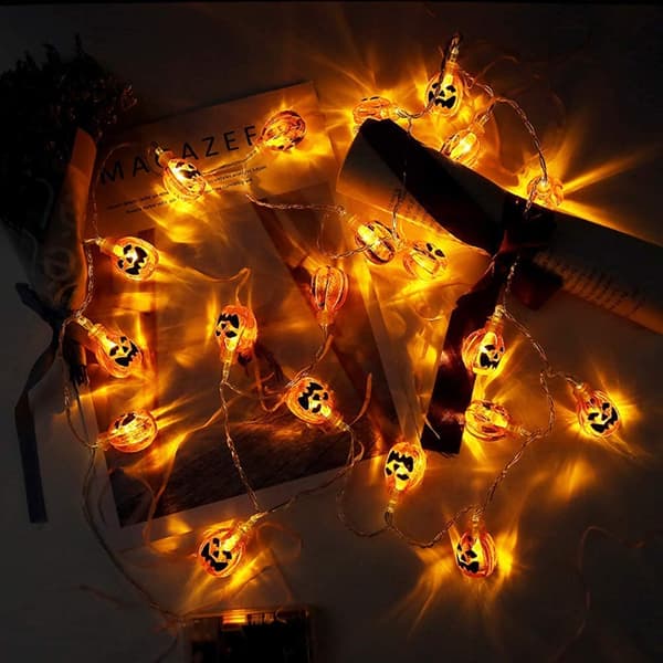 Halloween Dekorative Gresskar Lyslenker, 10ft 20 LED Batteridrevne Halloween Lys, Utendørs Halloween Dekor