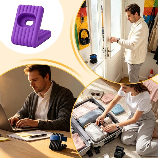 Dockingstation til telefon på skrivebordet, kompakt holder med kabelstyring lilla - violett