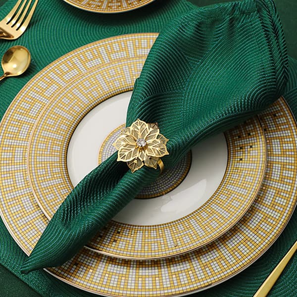 Servettringar och hållare, 12 st - Guld Blommor Rostfritt Stål Met