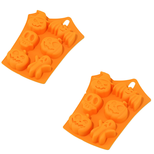 2-delt silikonform for kaker, 6 hull, Halloween-gresskar, hodeskalle