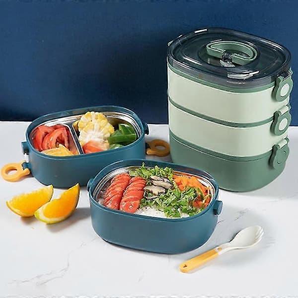 2800ML Matboks Tre Lag Stor Kapasitet Bærbart Håndtak Matkvalitet Skoleelever Bento Matboks