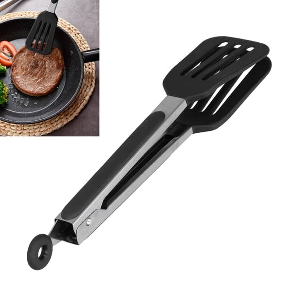 Sammenleggbar stekeklype i rustfritt stål med silikon for grilling og baking, 30 cm, svart