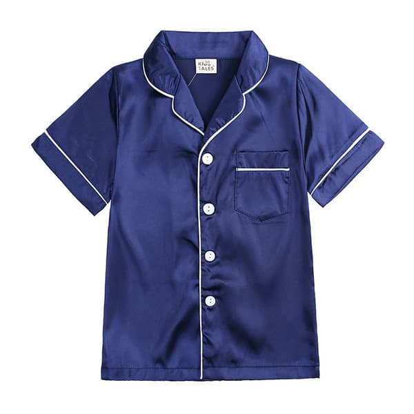 Satin Pyjamas Set i Siden, Kortärmad, Barnkläder för Sovkläder blå blue 130 blue 130
