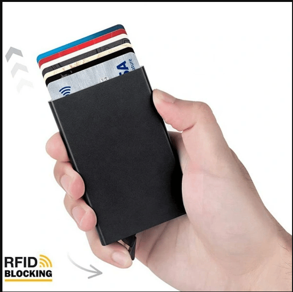 Sort kortholder med RFID-beskyttelse, aluminiumsfag, metalkortholder, anti-afmagnetisering