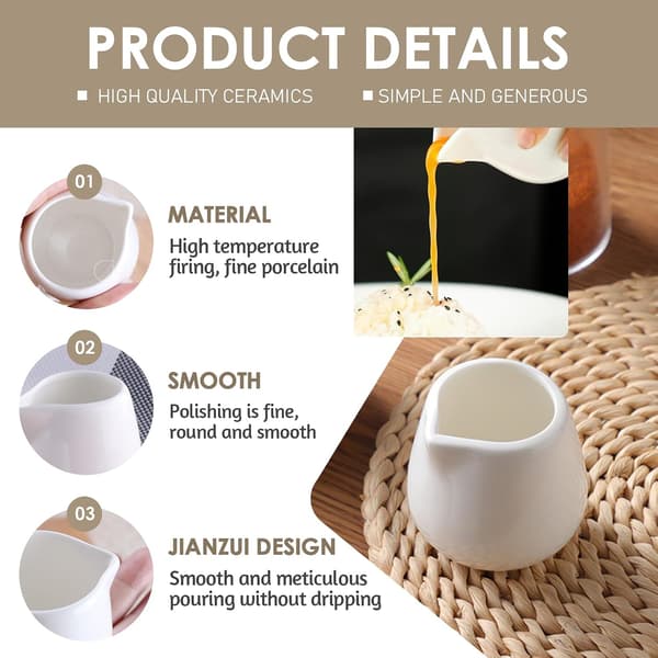 Et sæt med 6 mini 50 ml keramiske mælkekander, hvide, velegnede til mælk, kaffe, saucer og flødesauce