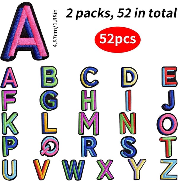 52 stk Broderte strykelapper Bokstaver Applikasjoner A-Z L