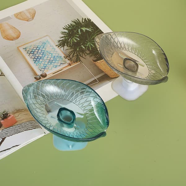 4-pack Transparent Soap Dish, Leaf-shaped, Self-draining, for Shower, Sponge Holder