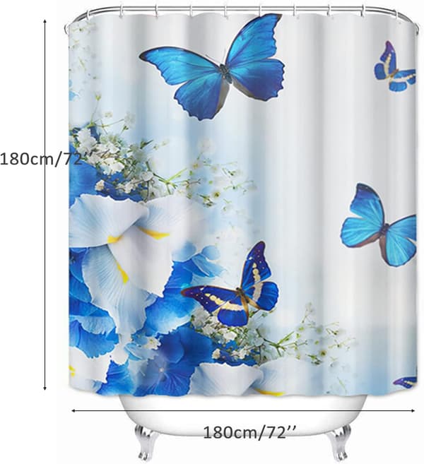 Dusjforheng, stoffdusjforheng sommerfugl blå 180x180cm polyester