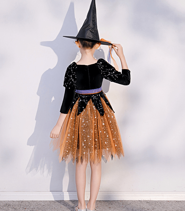 Flickhäxa-naamiaisasu Halloween-lasten noita