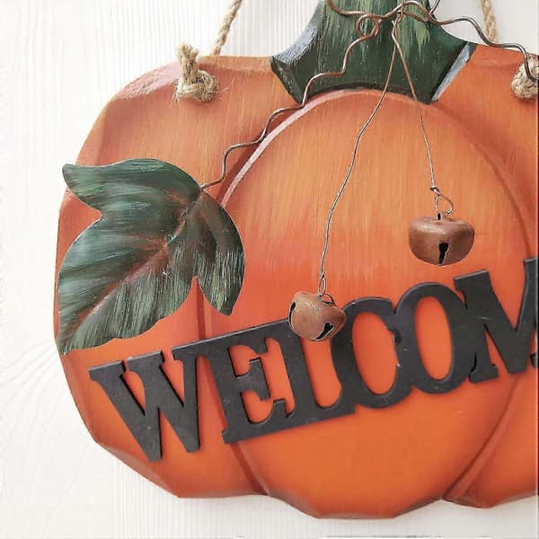 Træskilt med græskar - Efterårs- og Halloween-dekoration til hoveddøren