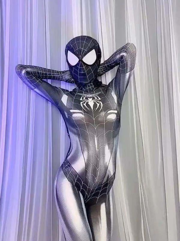 Dame Cosplay Kostume Sort Spiderman Bodysuit Halloween Superhelt Cosplay Kostume-FF- L L
