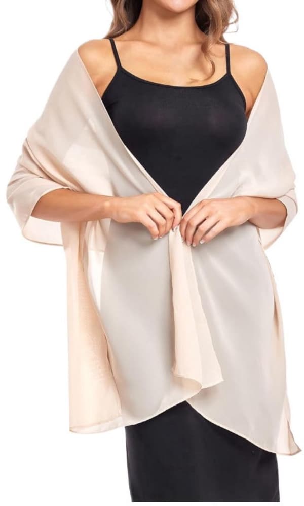 Blødt chiffon-sjal til kvinder, silkeagtigt skulderomslag til brude, bryllupper og aftenkjoler, beige